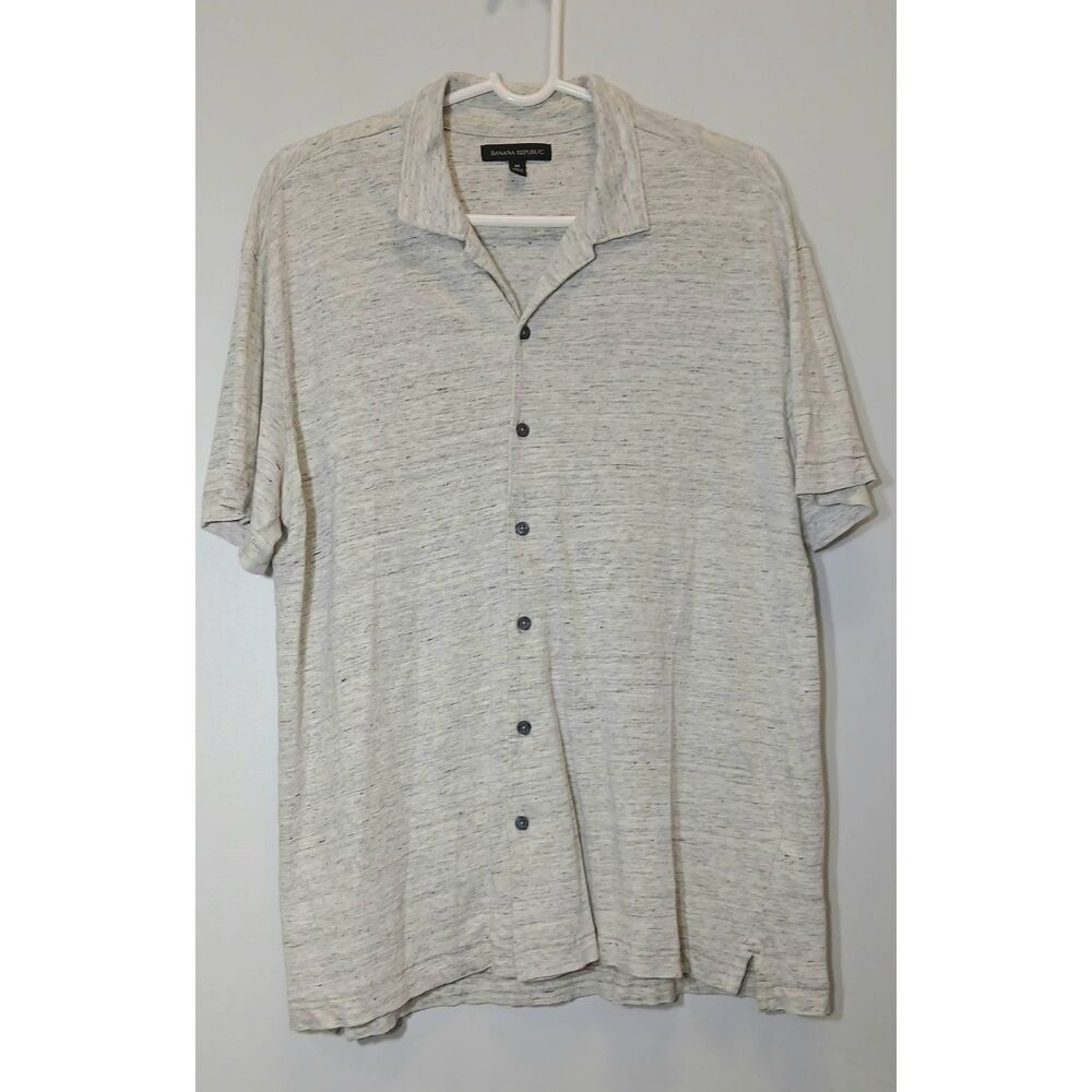 Banana republic mens medium 100% linen knit stretch gray shirt shortsleeve